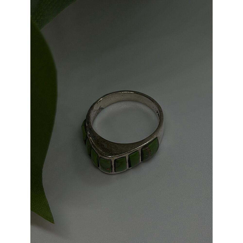 Vintage 925 Sterling Silver Green Turquoise Ring Size 7 - Picture 9 of 9